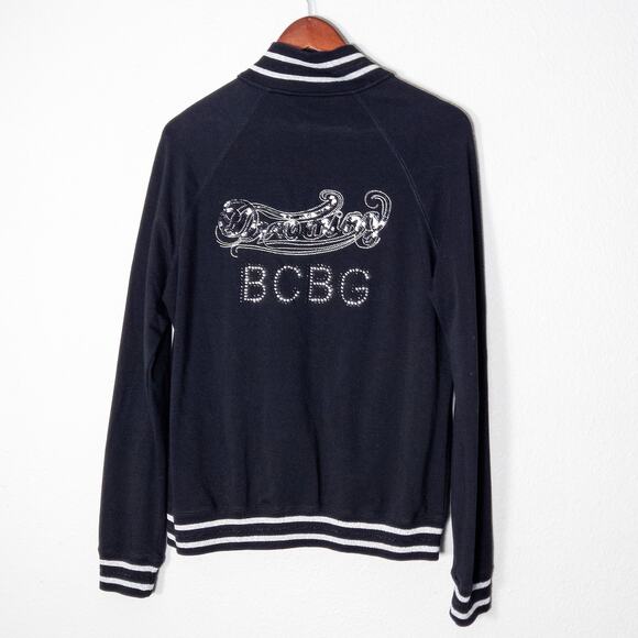 BCBGMaxAzria Women’s Zip Up Jacket Y2K Bling Streetwear Rhinestone Logo Size XL - Picture 2 of 13